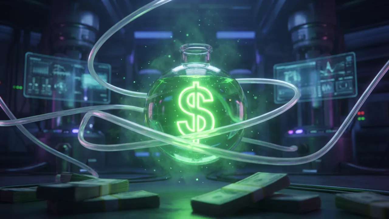 The Beaker: a flask with a glowing dollar sign